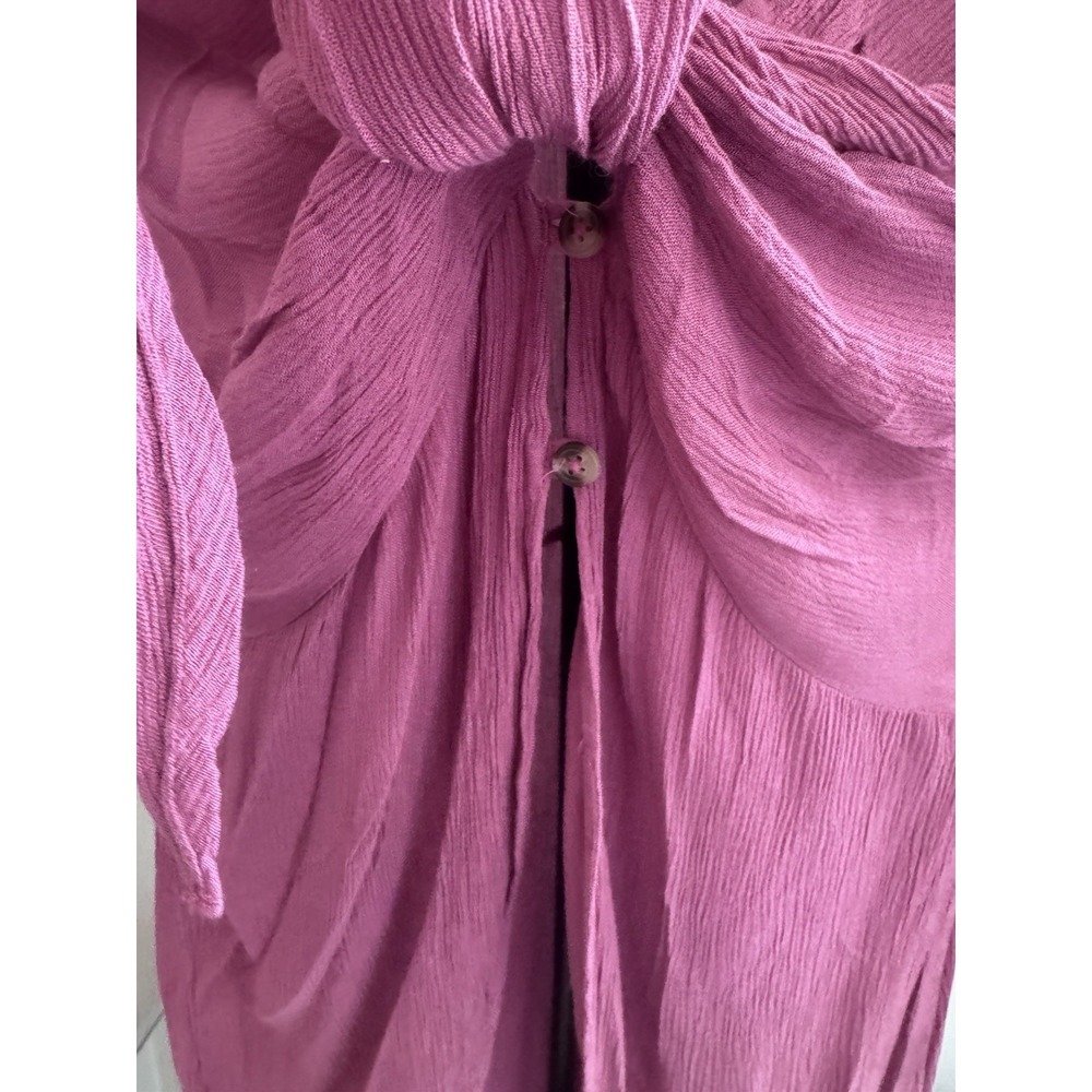 Free People Tie Front Crinkle Gauze Tunic Top Pink Boho Long Sleeve S - Picture 3 of 9
